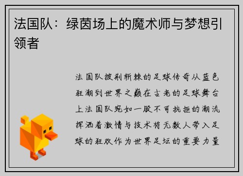 法国队：绿茵场上的魔术师与梦想引领者