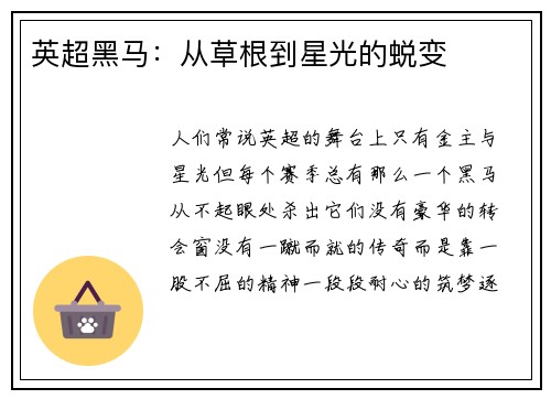 英超黑马：从草根到星光的蜕变