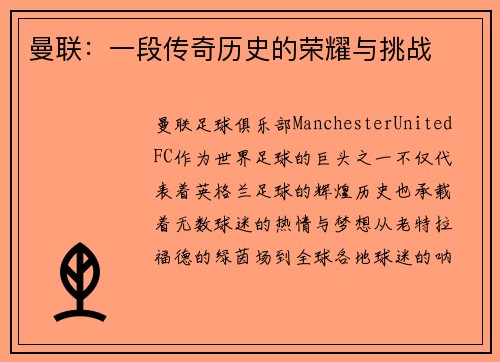 曼联：一段传奇历史的荣耀与挑战
